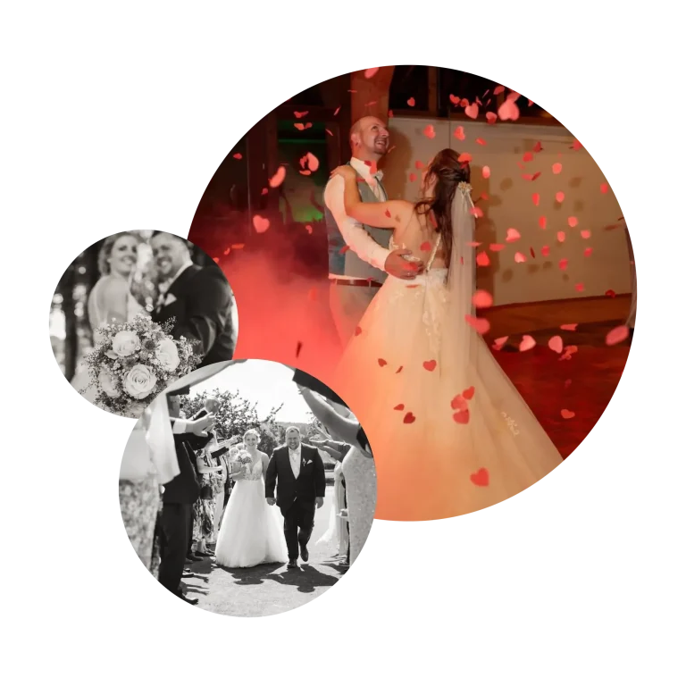 Hochzeitsfeier in Bad Driburg Hochzeitsmomente: Brautpaar mit Rosenblättern beim Hochzeitstanz in Bad Dirburg