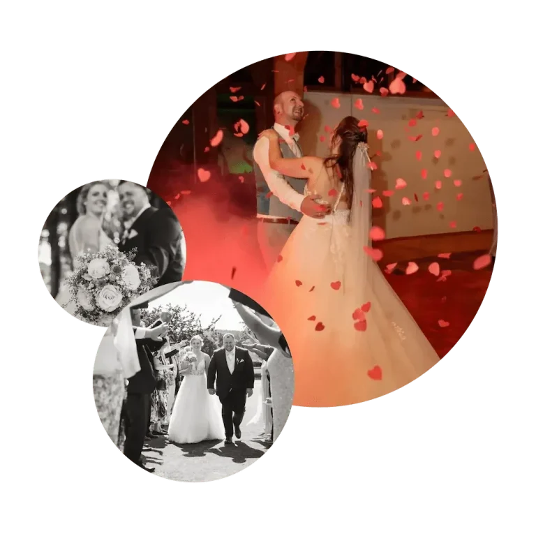 Hochzeitsfeier in Bad Driburg Hochzeitsmomente: Brautpaar mit Rosenblättern beim Hochzeitstanz in Bad Dirburg